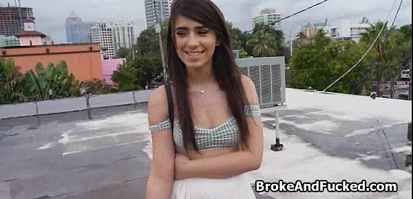  Broke brunette blows on the roof